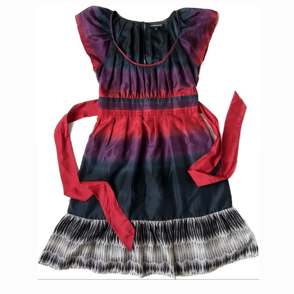 Warehouse Silk Babydoll Dress Watercolour Gradient Cottagecore Size 10